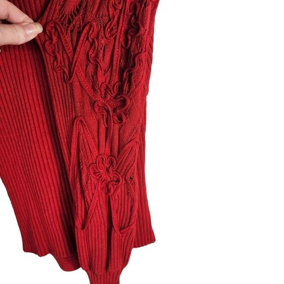 Moi Moi Red Deep V-NECK  Cherry Ribbed Cotton  Sweater - Picture 9 of 14